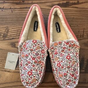 Lands' End Women's Floral Fleece-Lined Slip-Ons in Pink and Red